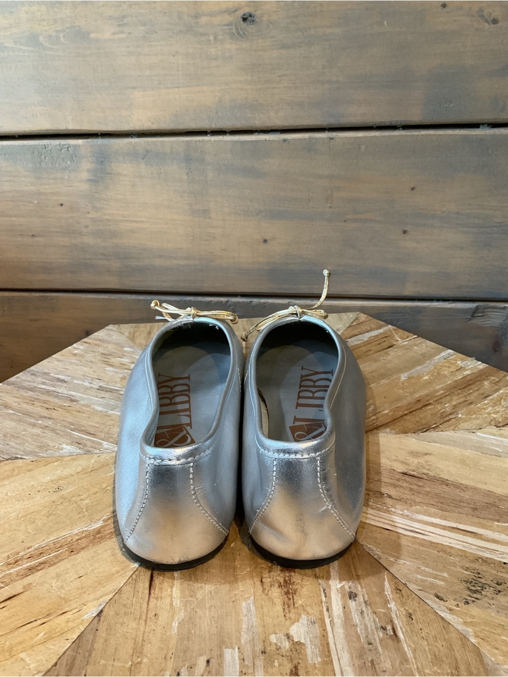 Sam & Libby Silver Leather Ballet Flats with Bow Accent - Picture 4 of 5
